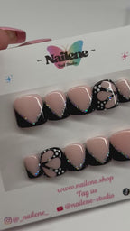 Half Butterfly Effect French Tip Press On Nails| Reusable Custom Nails