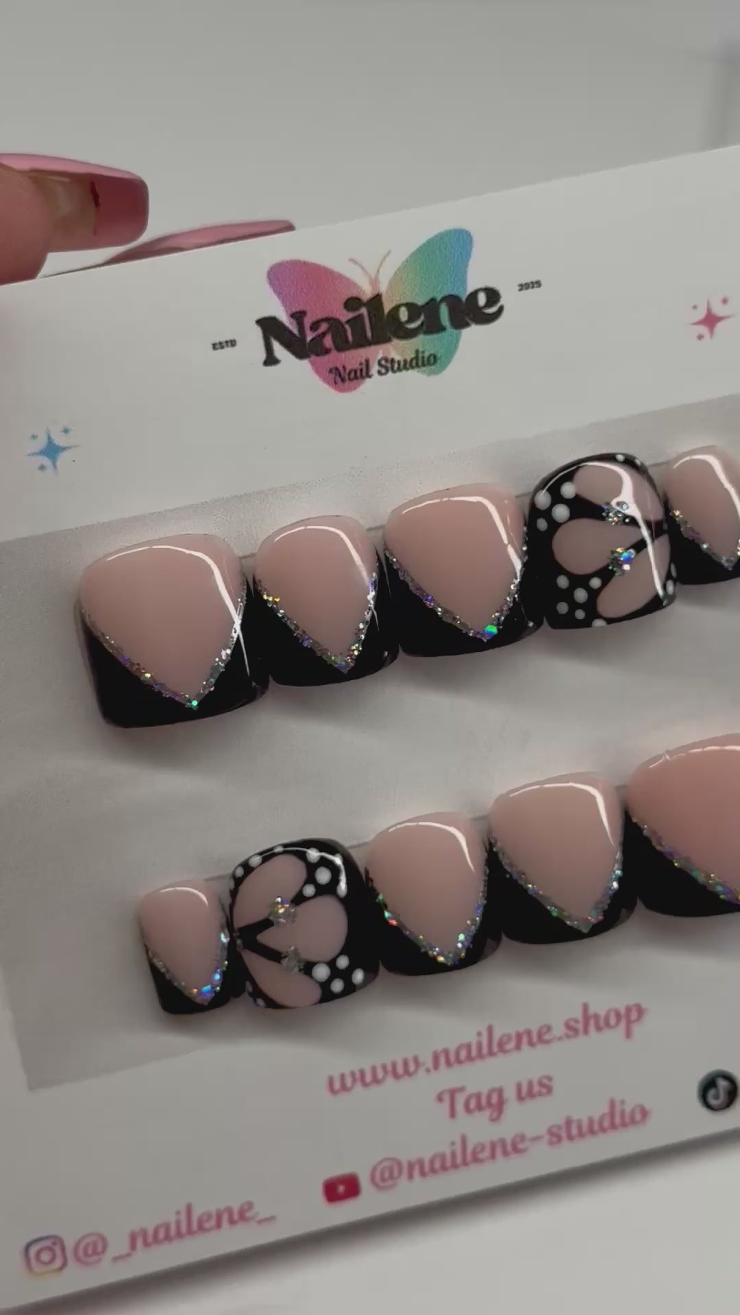 Half Butterfly Effect French Tip Press On Nails| Reusable Custom Nails